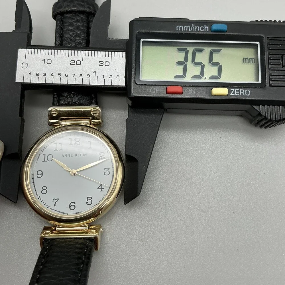 Anne Klein AK/2508 Womens Watch 36mm Gold Tone Black Leather Strap New Battery